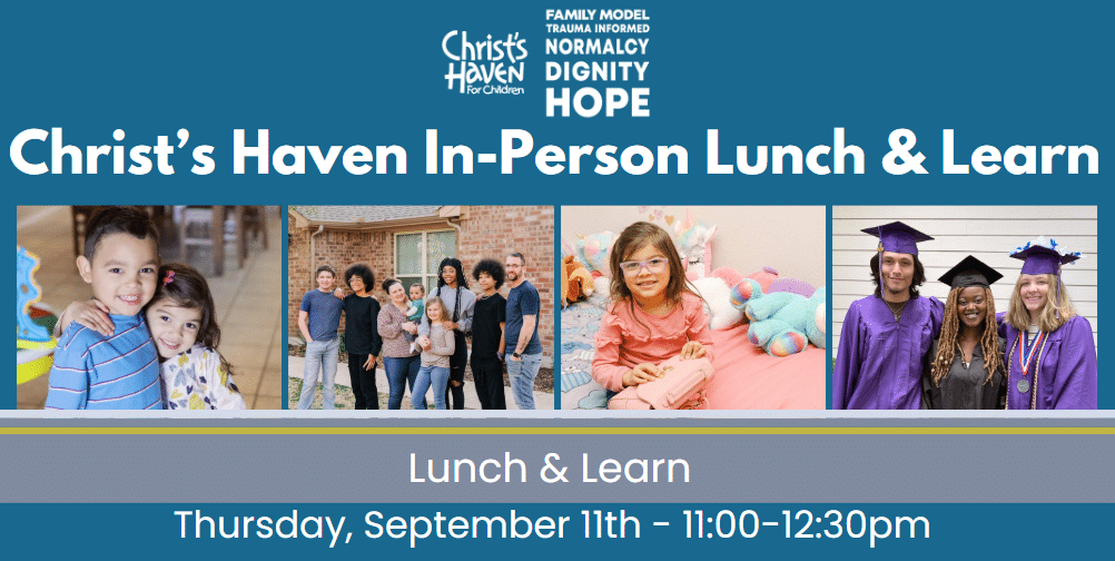 Lunch and learn banner with images of children