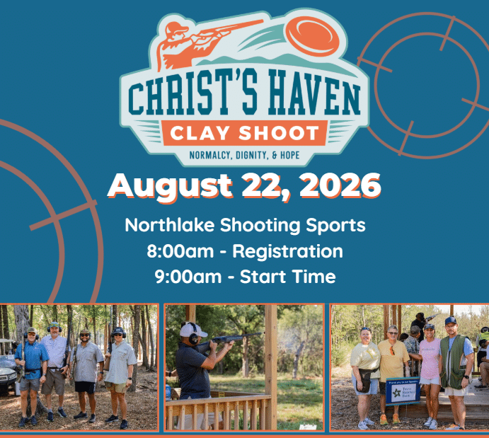 clay shoot image with title, logo and 3 images of people enjoying the day