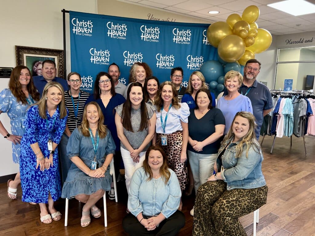 Christ's Haven staff wearing blue for Child Abuse Prevention Month